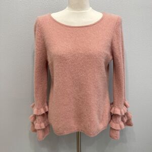 Charter Club Luxury Sweater Large Pink 100% Cashmere Long Sleeve Ruffles